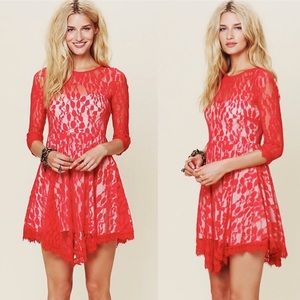 Free people red floral lace dress